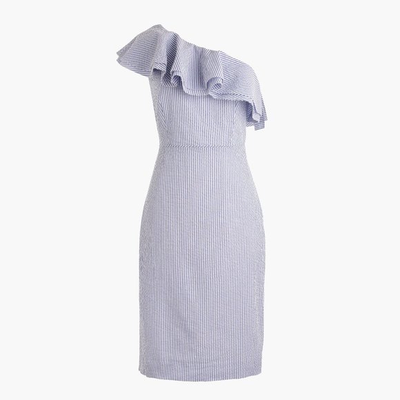 J. Crew Dresses & Skirts - Jcrew One-shoulder Ruffle Seersucker Dress - 8T